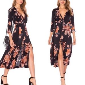 Free people Miranda Black Floral Midi Dress - Size 4